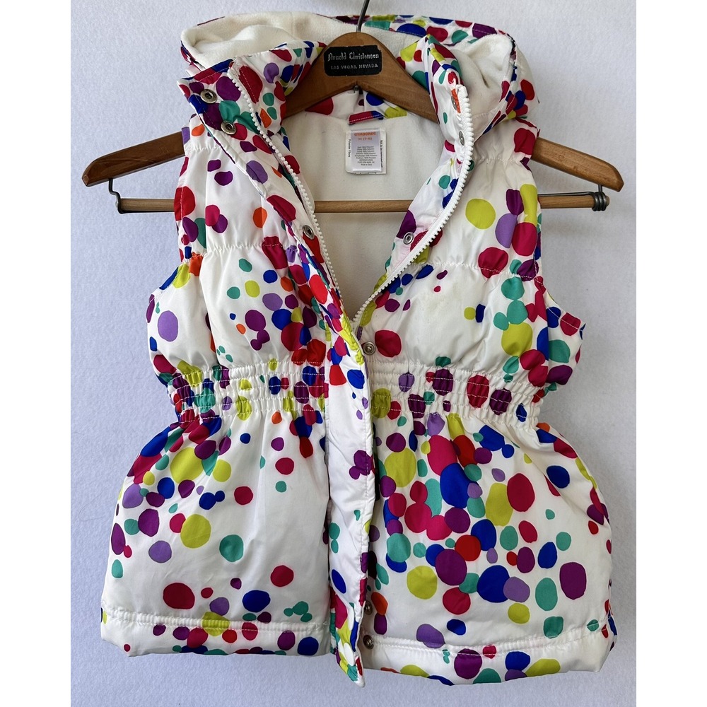 Gymboree Puffer Vest Polka Dot Hooded Fleece Girl M 7-8 Multicolor Excellent